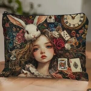 Alice in Wonderland Makeup Bag Purse Organizer Clutch Whimsical Canvas New